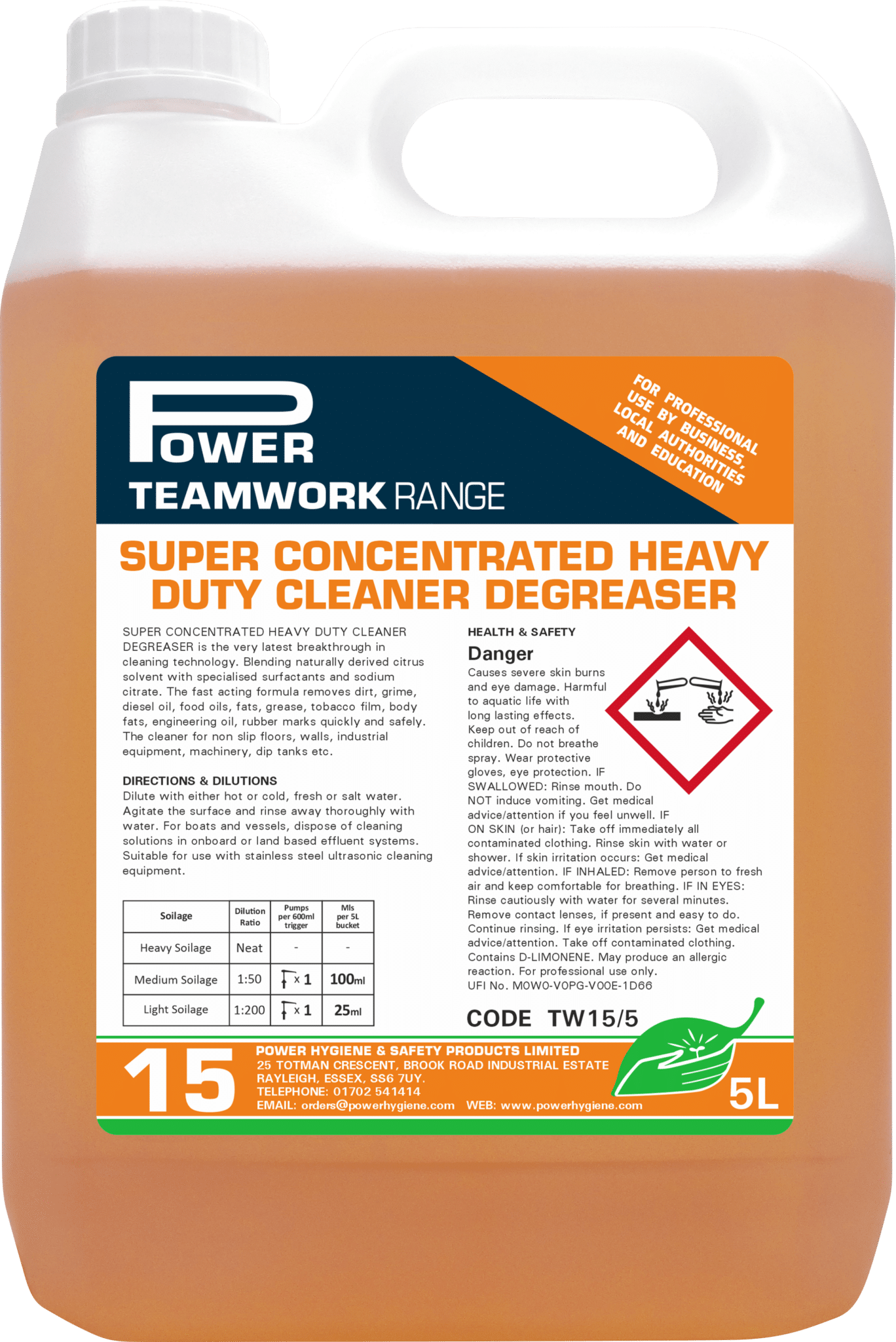 Teamwork 15 Super Concentrated Heavy Duty Cleaner Degreaser 5ltr